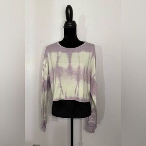 Amante Purple and White Cropped Long Sleeve Top
